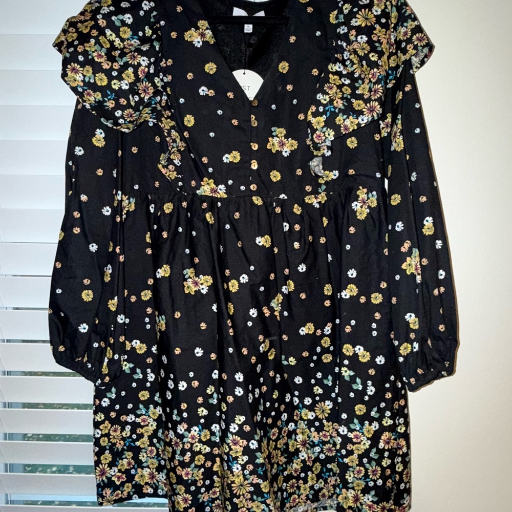 Lost + Wander Black Dress with Floral Accents